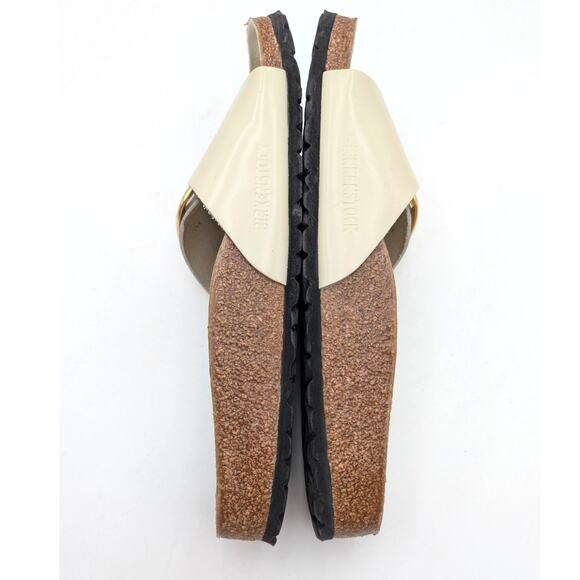 Birkenstock Madrid Big Buckle Natural Leather Patent High Shine Sandals USW8/M6 - Picture 5 of 13